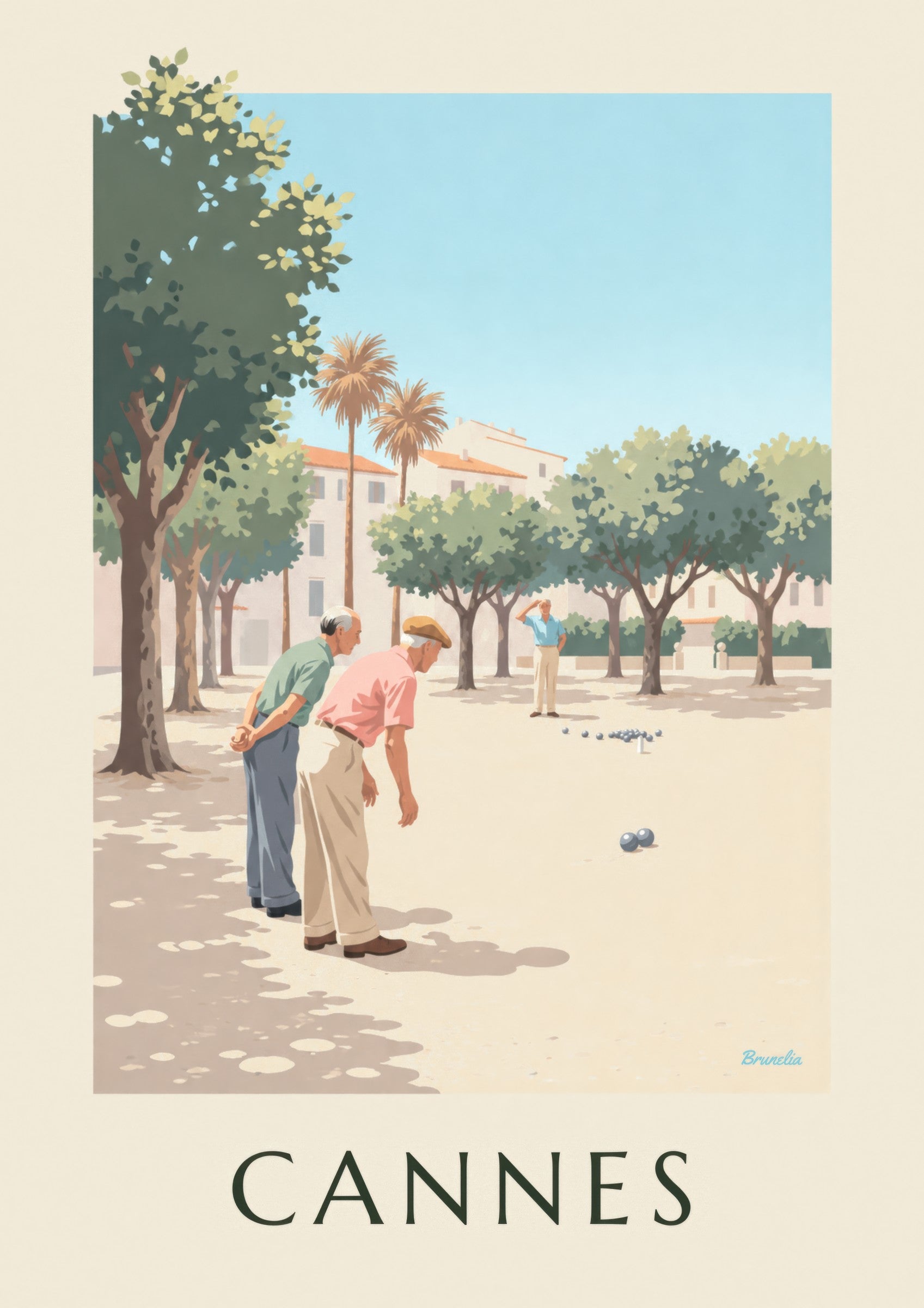 Affiche pétanque sous les platanes à Cannes: detalle en primer plano