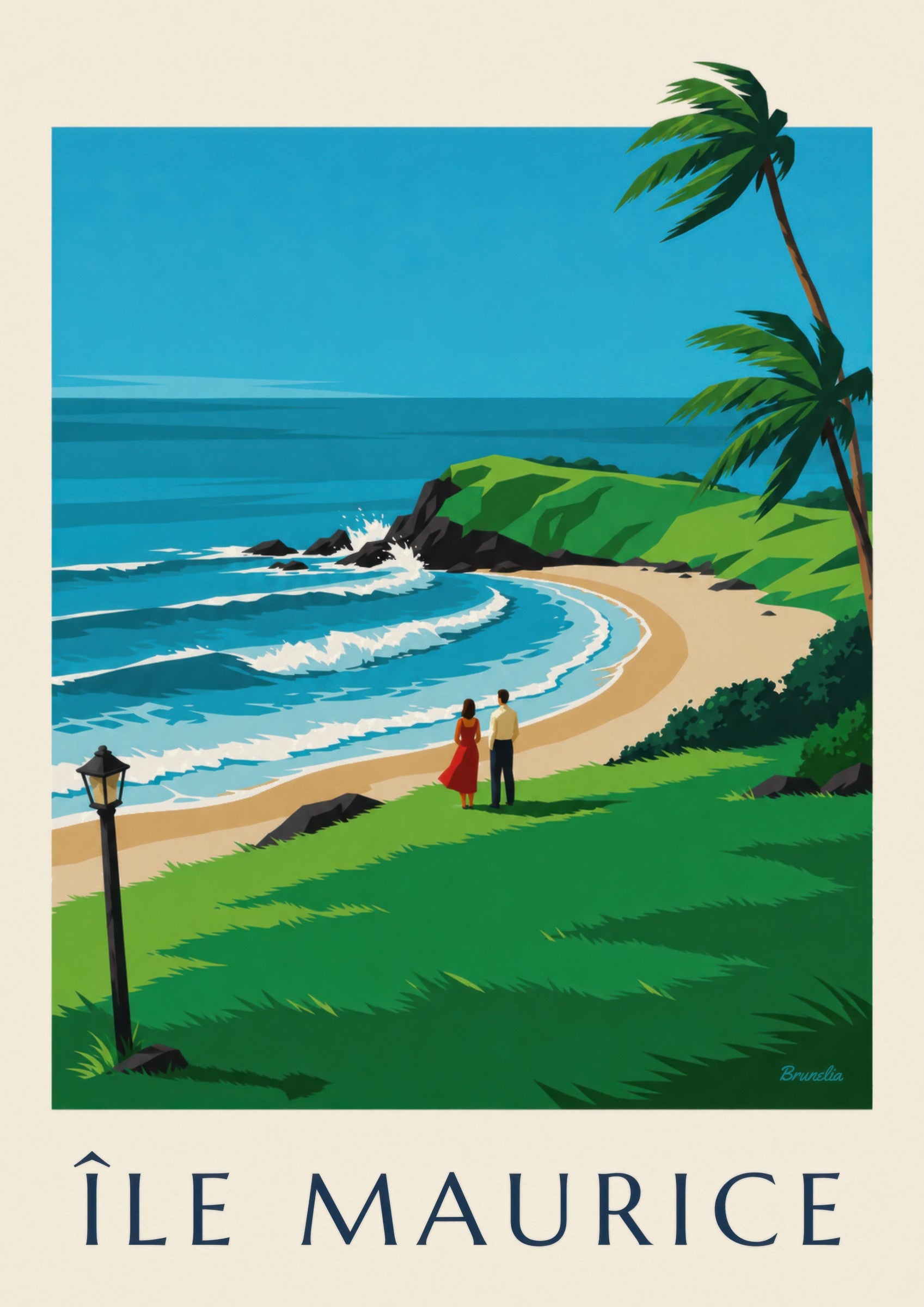 Affiche Île Maurice, côte sauvage de Gris-Gris (titre ÎLE MAURICE): detalle en primer plano