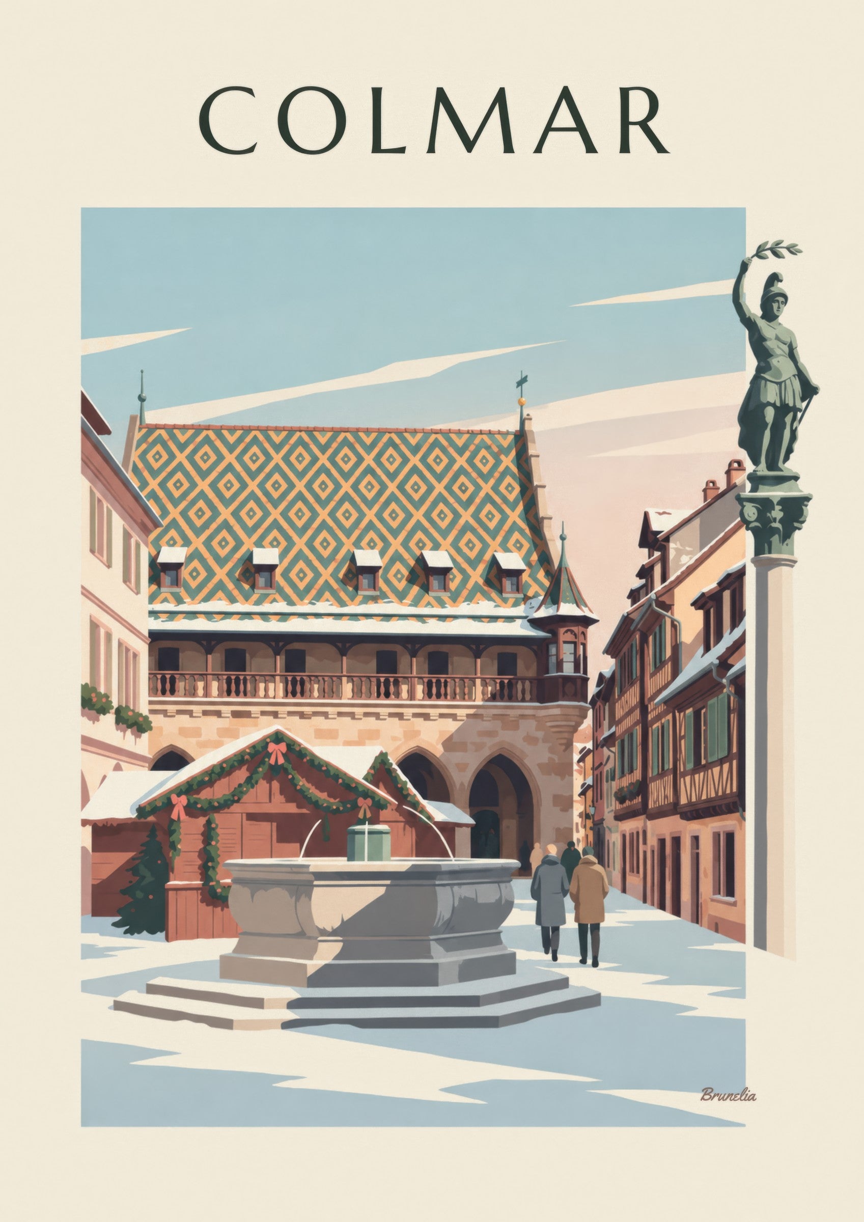 Affiche fontaine Schwendi et Koïfhus à Colmar: detalle en primer plano