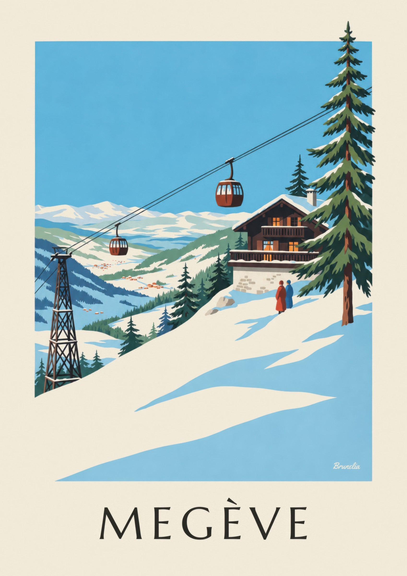 Affiche Megève, télécabine du Mont d'Arbois: detalle en primer plano
