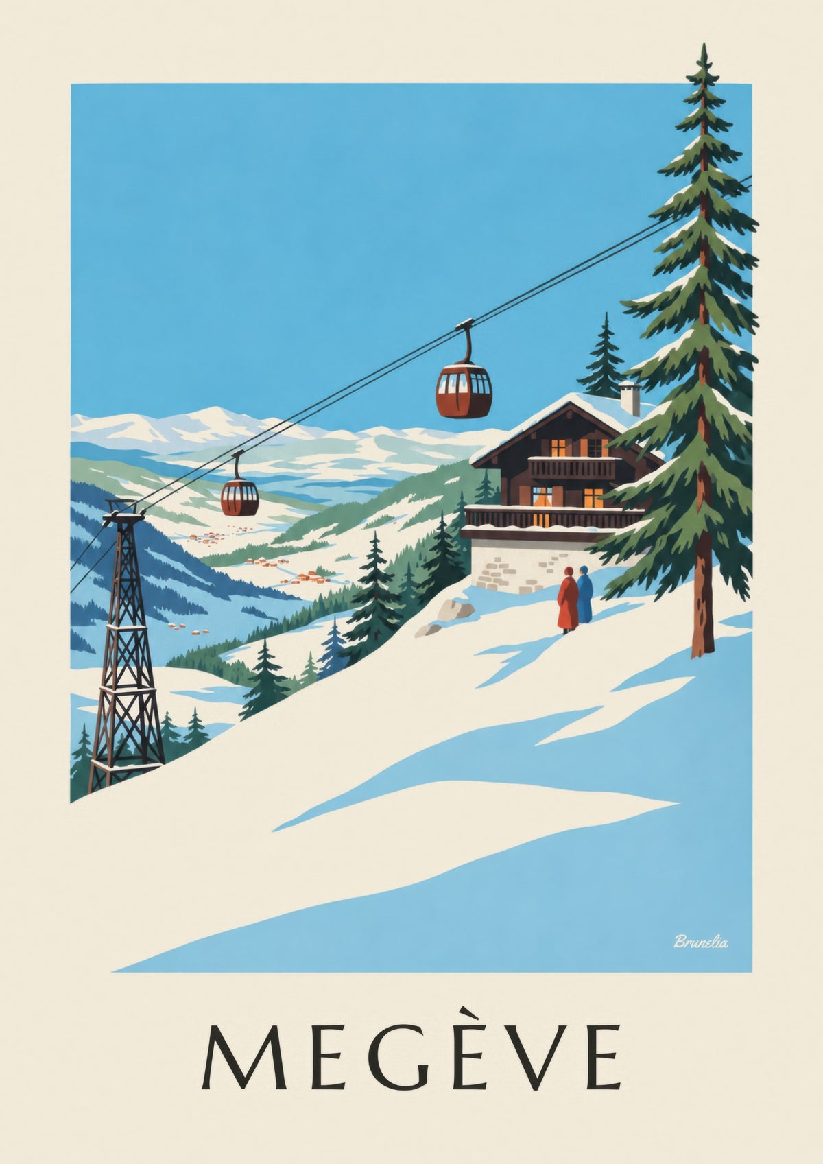 Affiche Megève, télécabine du Mont d'Arbois