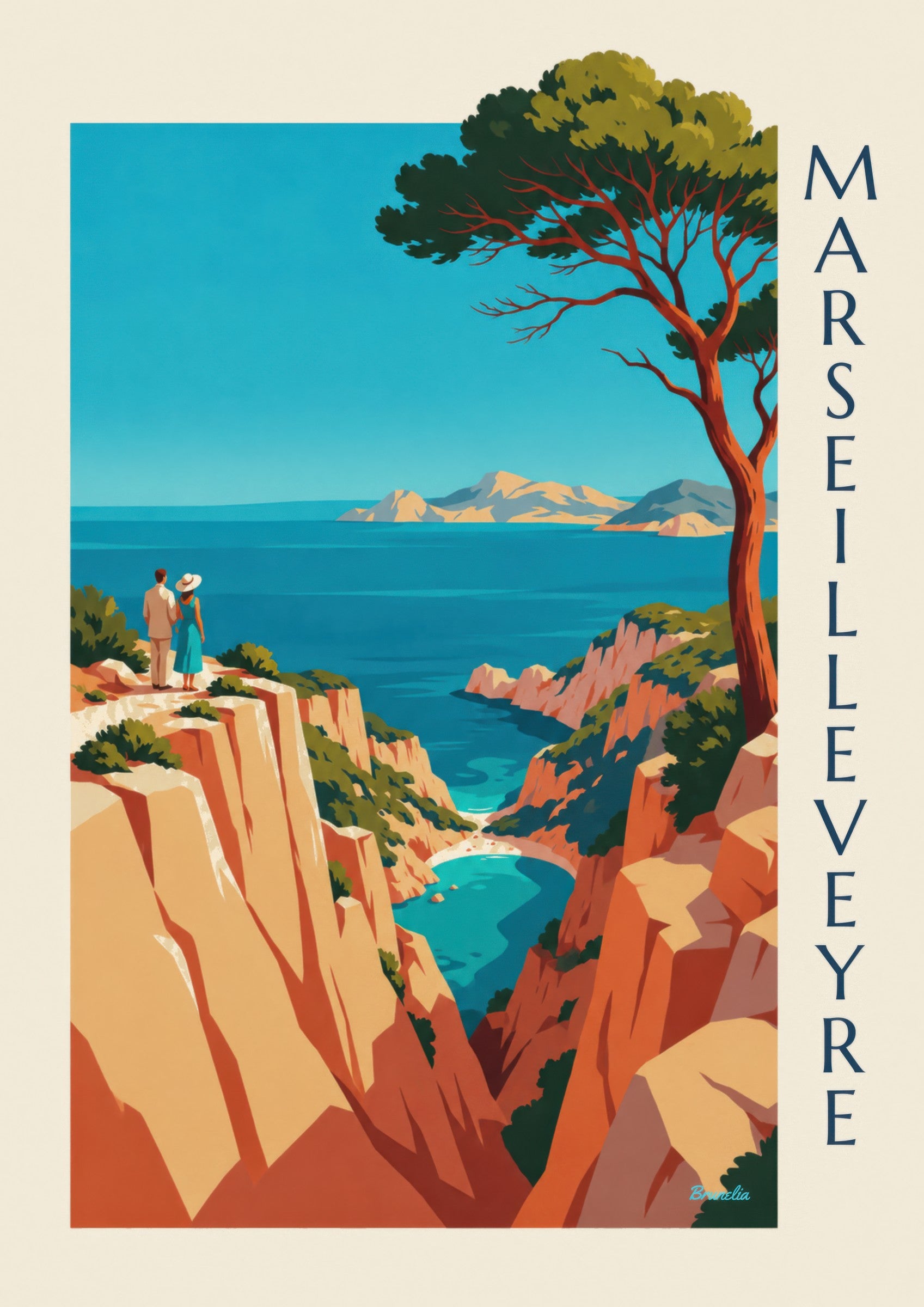Affiche calanque de Marseilleveyre et îles de Riou: detalle en primer plano