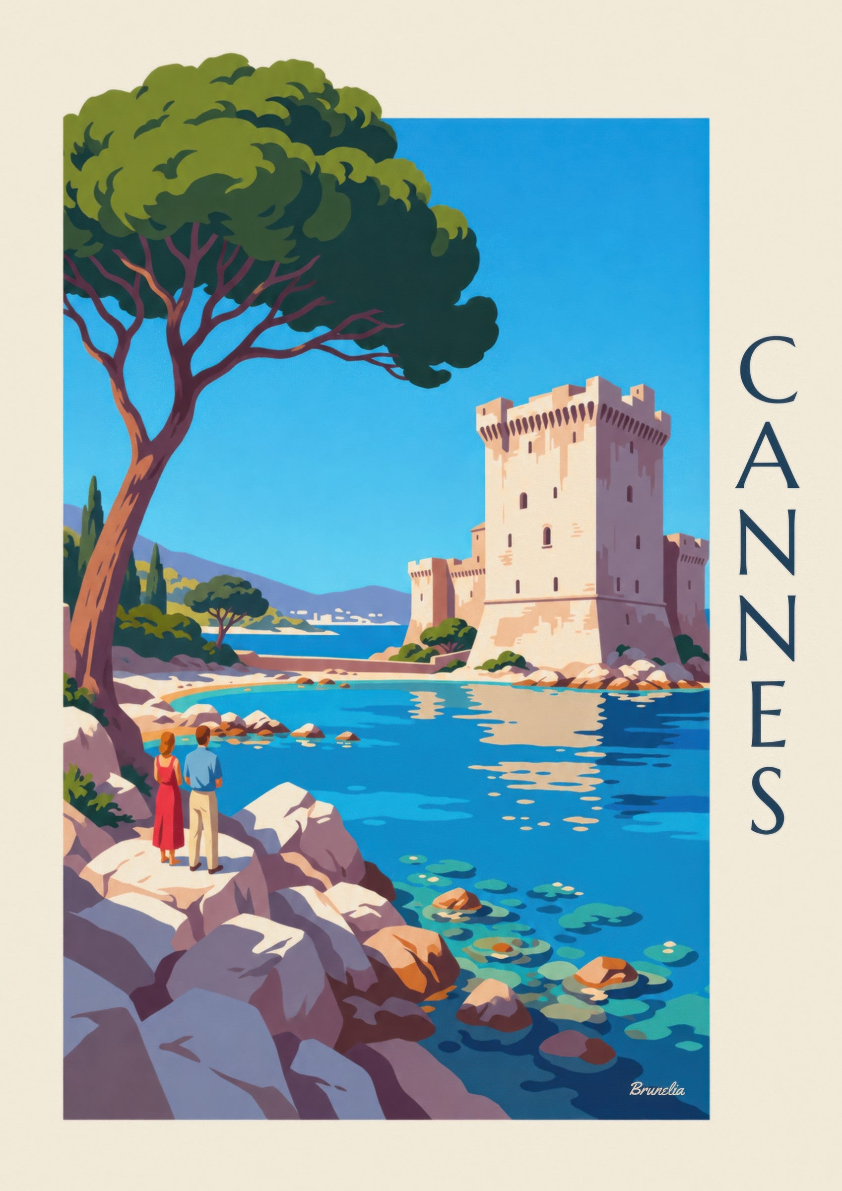 Affiche monastère fortifié de Saint-Honorat: detalle en primer plano