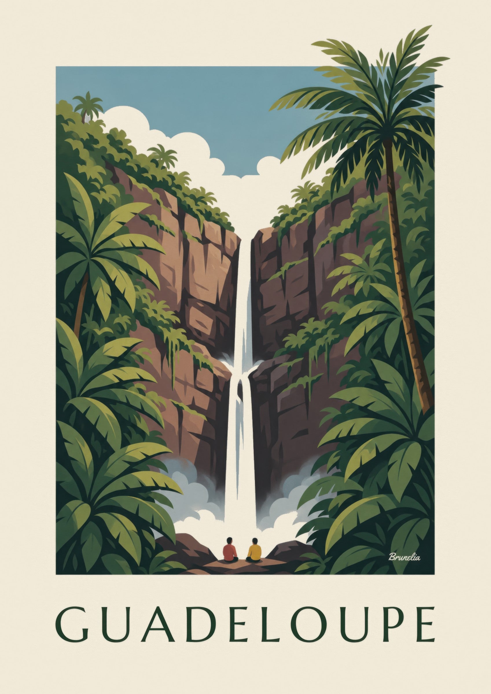 Affiche Guadeloupe, chutes du Carbet en forêt tropicale: detalle en primer plano