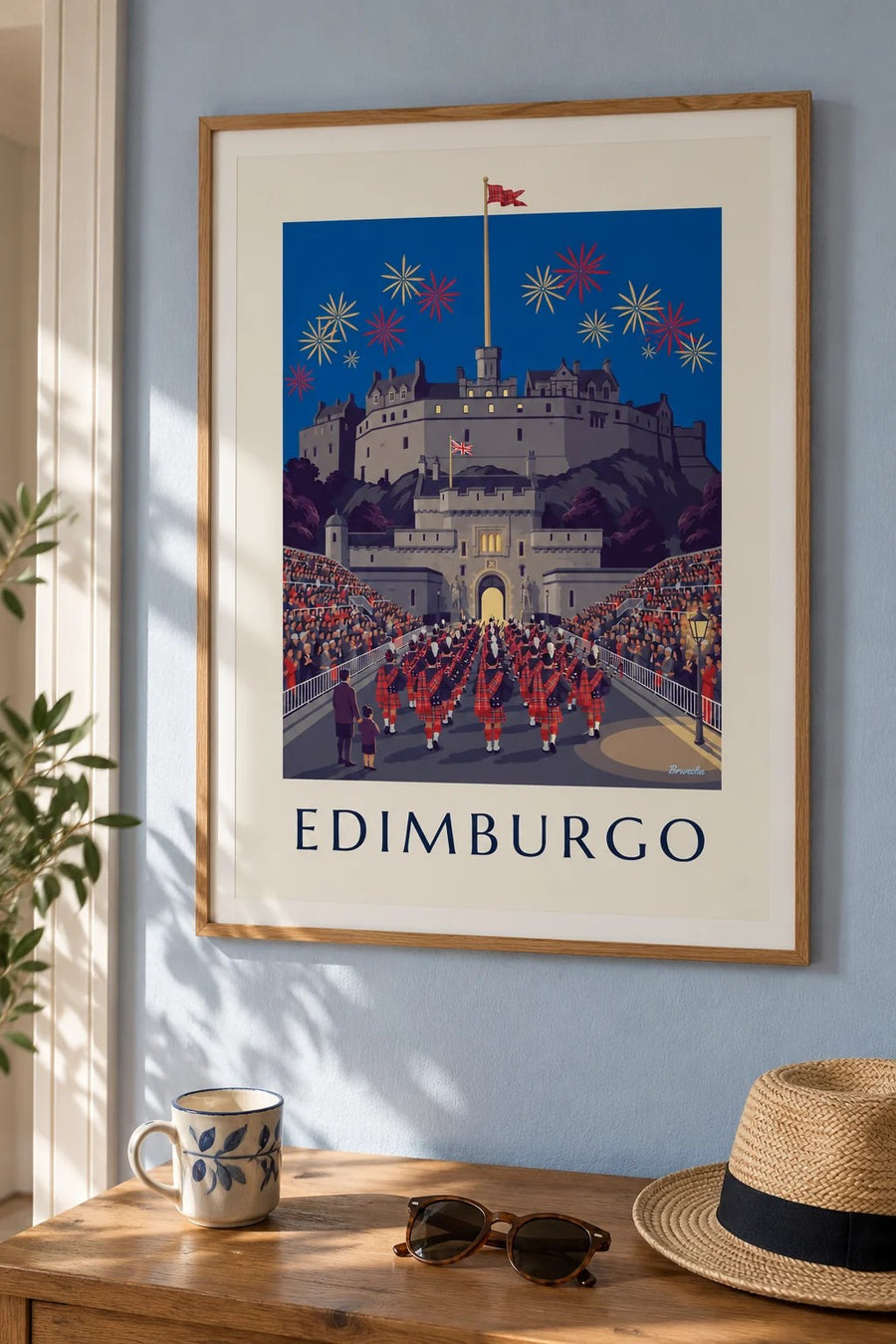 Póster castillo de Edimburgo y Military Tattoo de noche: enmarcado en la pared