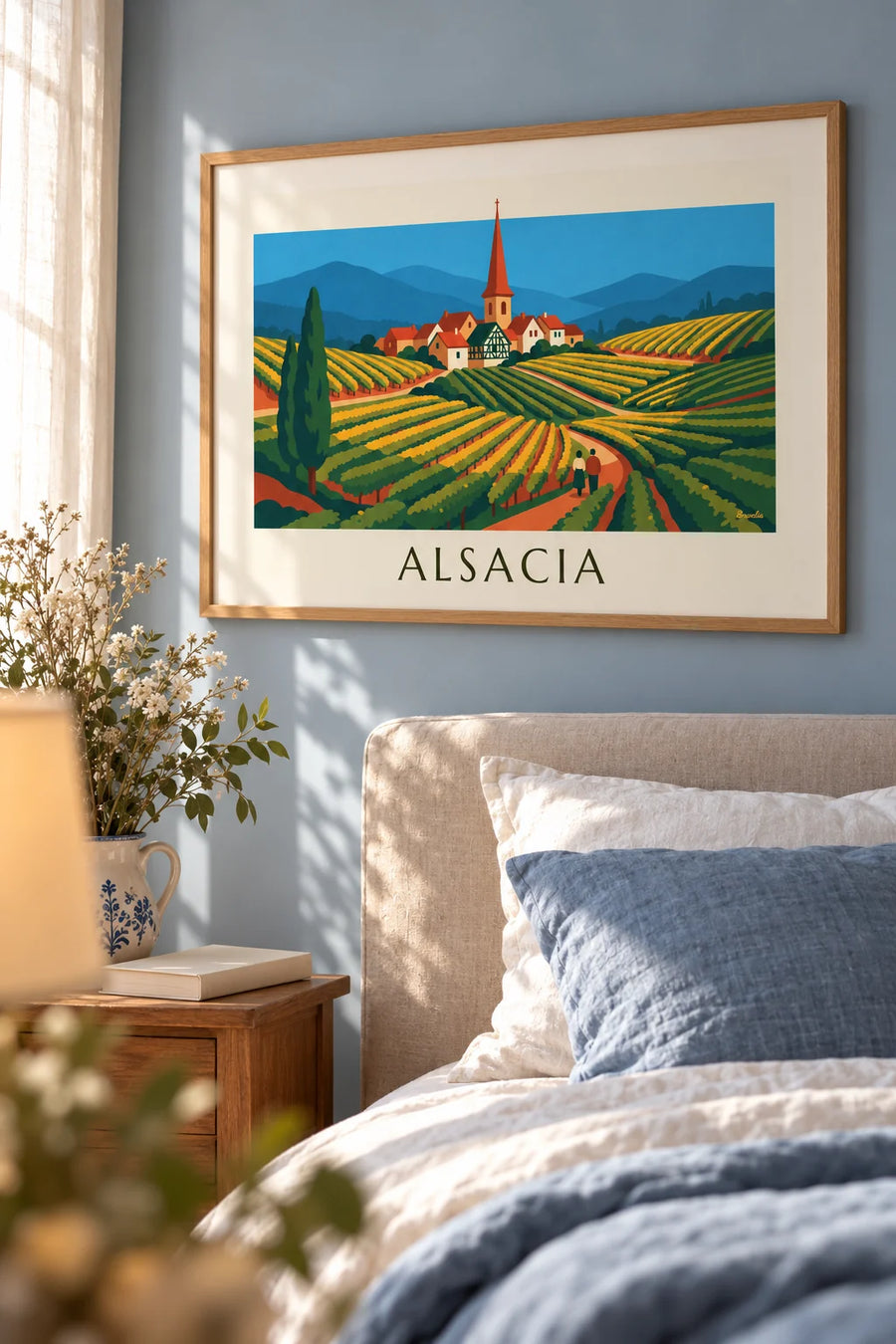 Affiche route des vins et vignobles en terrasses d'Alsacia : encadrée au mur