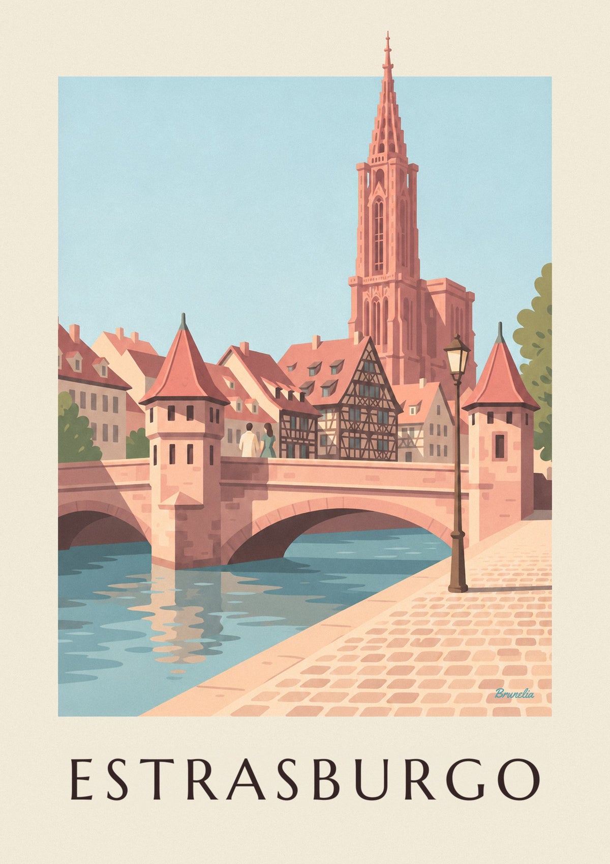 Póster catedral de Estrasburgo y puente medieval
