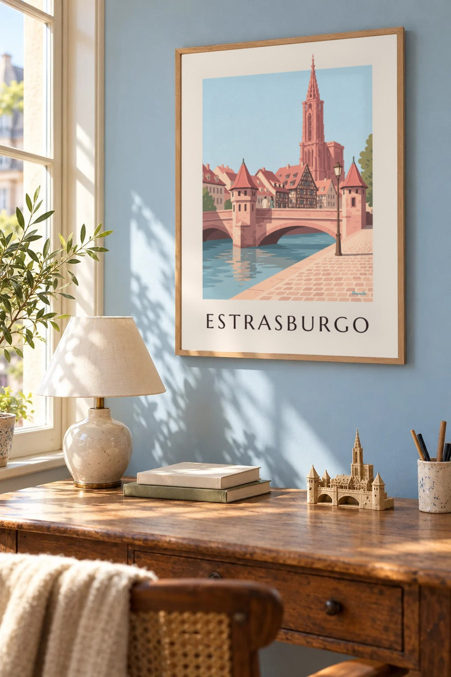 Póster catedral de Estrasburgo y puente medieval: enmarcado en la pared
