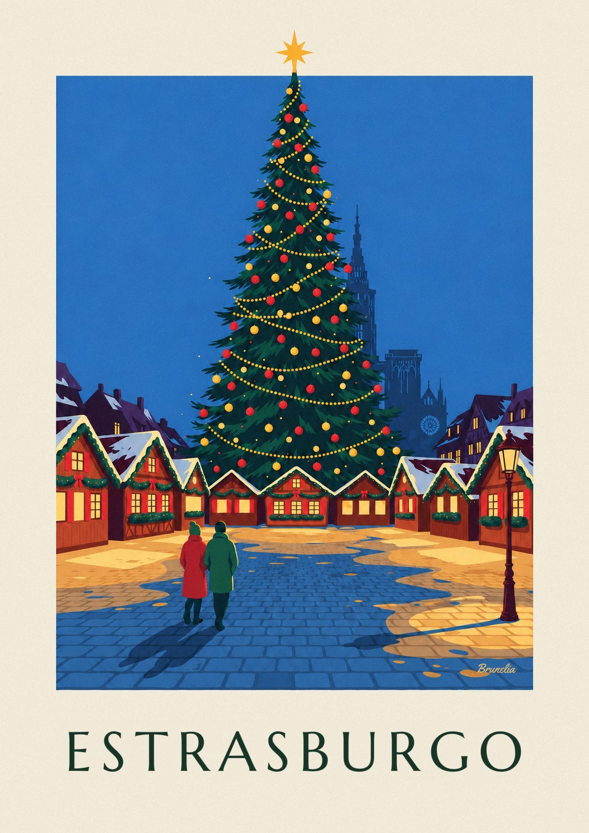 Póster mercado de Navidad de Estrasburgo en la plaza Kléber