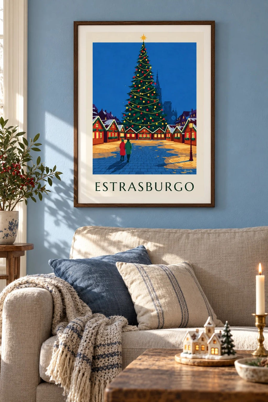 Póster mercado de Navidad de Estrasburgo en la plaza Kléber: enmarcado en la pared