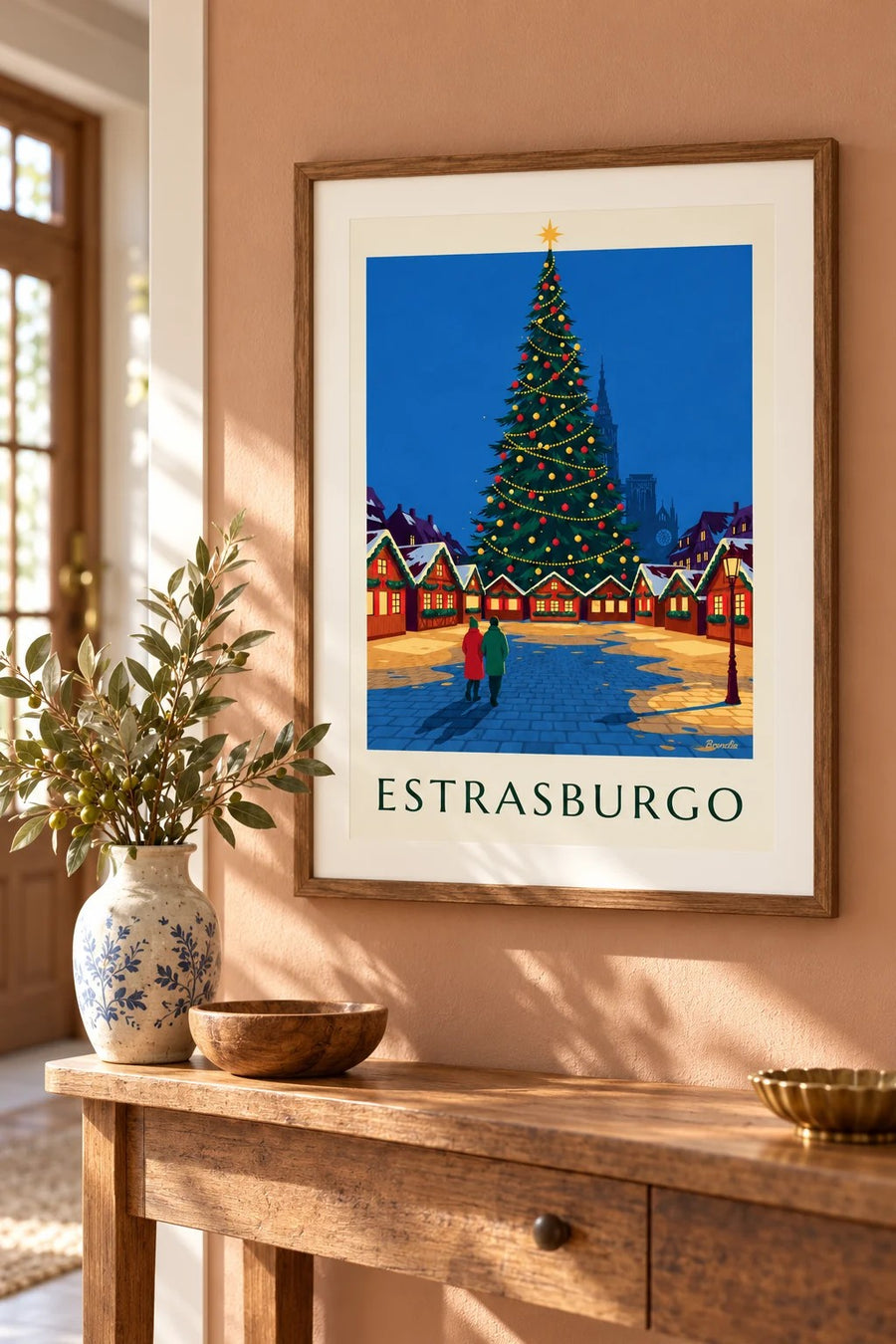 Póster mercado de Navidad de Estrasburgo en la plaza Kléber: formato pequeño A4 enmarcado
