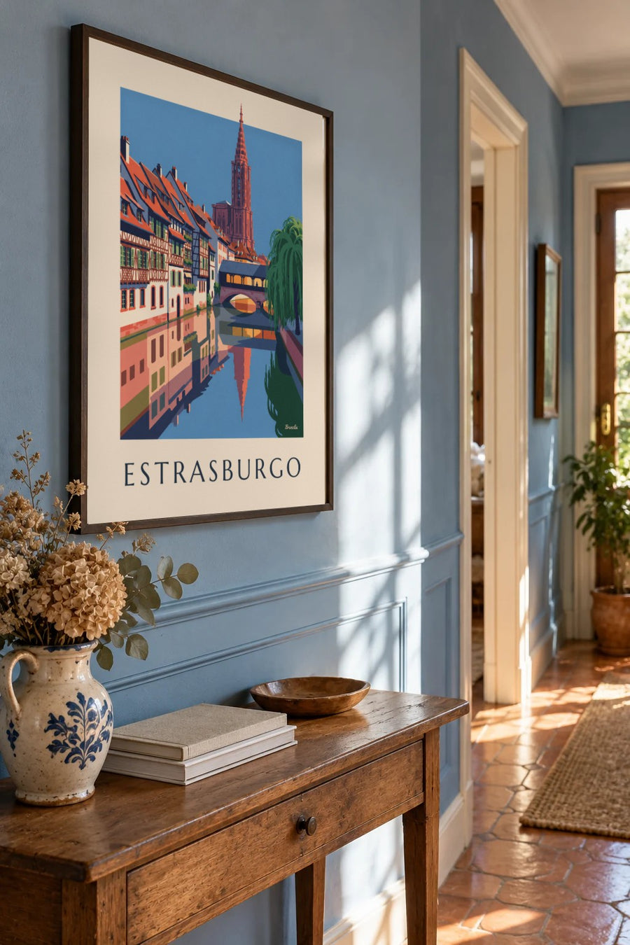 Póster casas de entramado y puente cubierto de la Petite France en Estrasburgo: enmarcado en la pared