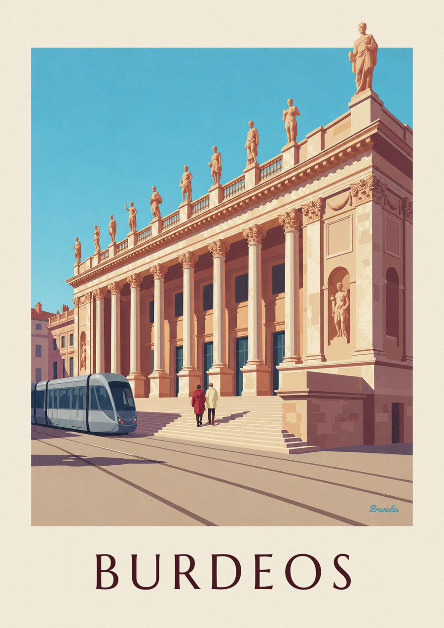 Póster del Grand Théâtre y la place de la Comédie en Burdeos
