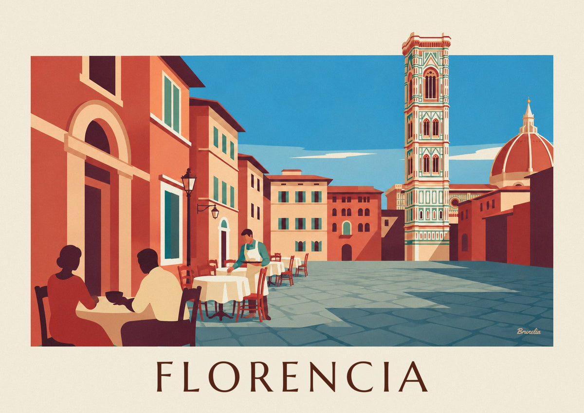 Póster terraza de café frente al Duomo de Florencia
