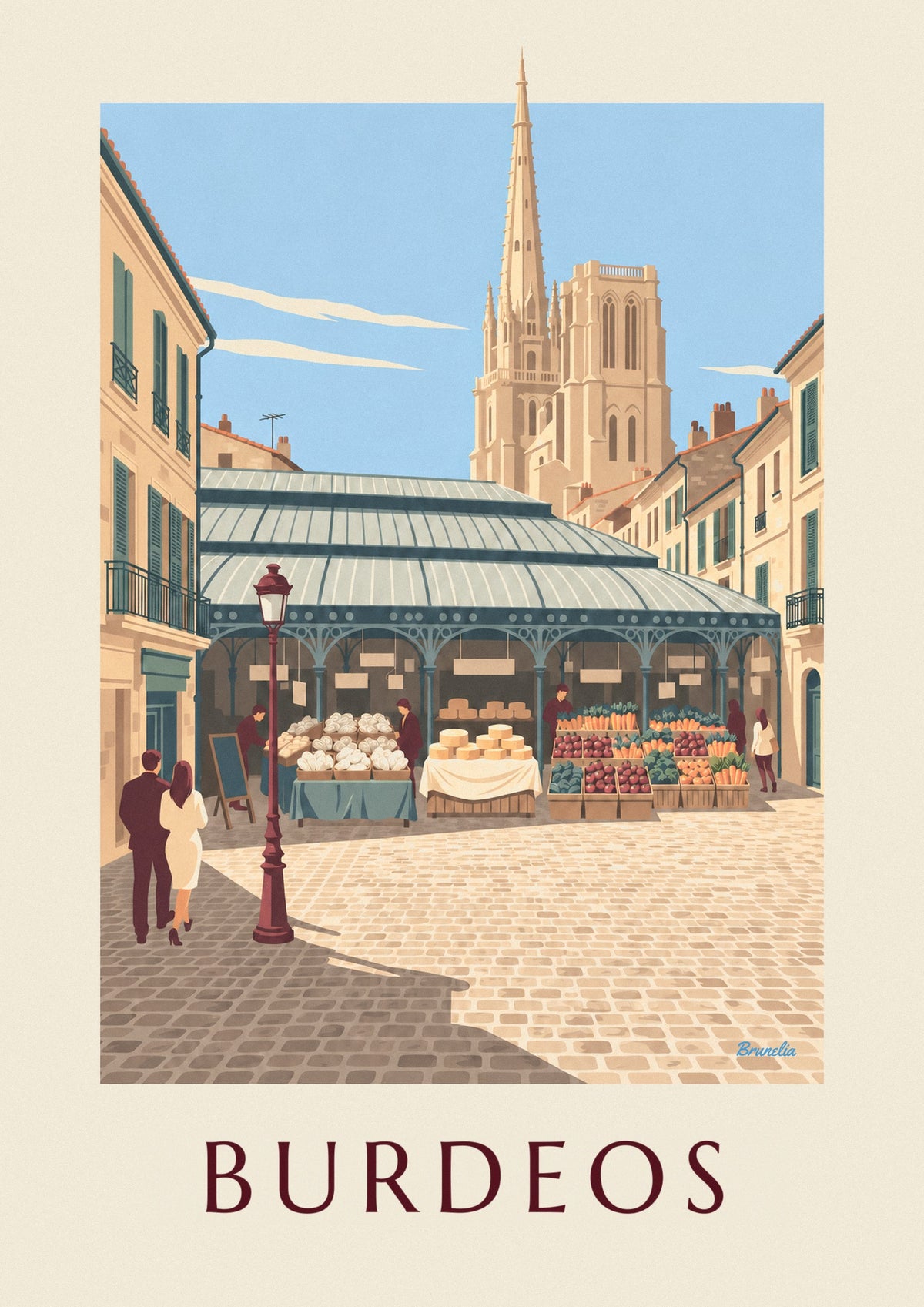 Póster del mercado de los Capuchinos en Burdeos y aguja de Saint-Michel