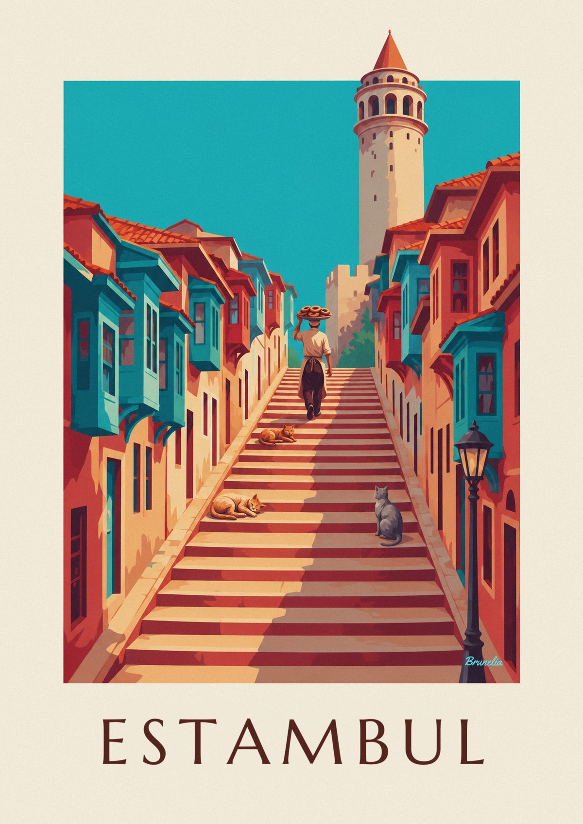 Póster callejuelas de Gálata y torre de Gálata en Estambul