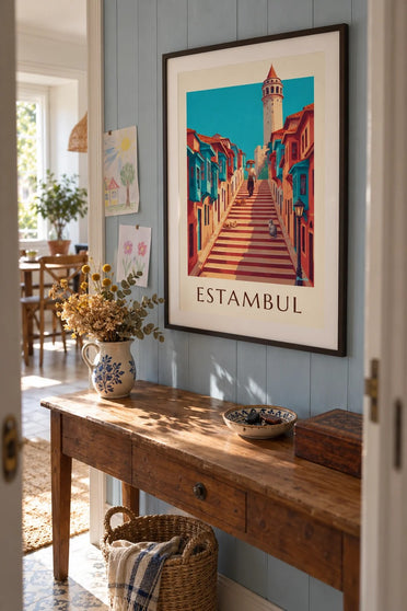 Póster callejuelas de Gálata y torre de Gálata en Estambul: enmarcado en la pared