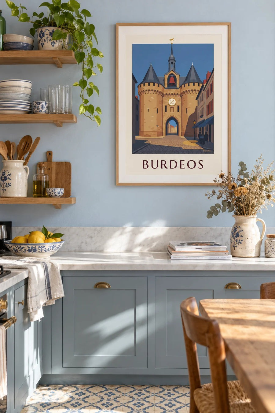 Póster Grosse Cloche de Burdeos y terraza de café: enmarcado en la pared