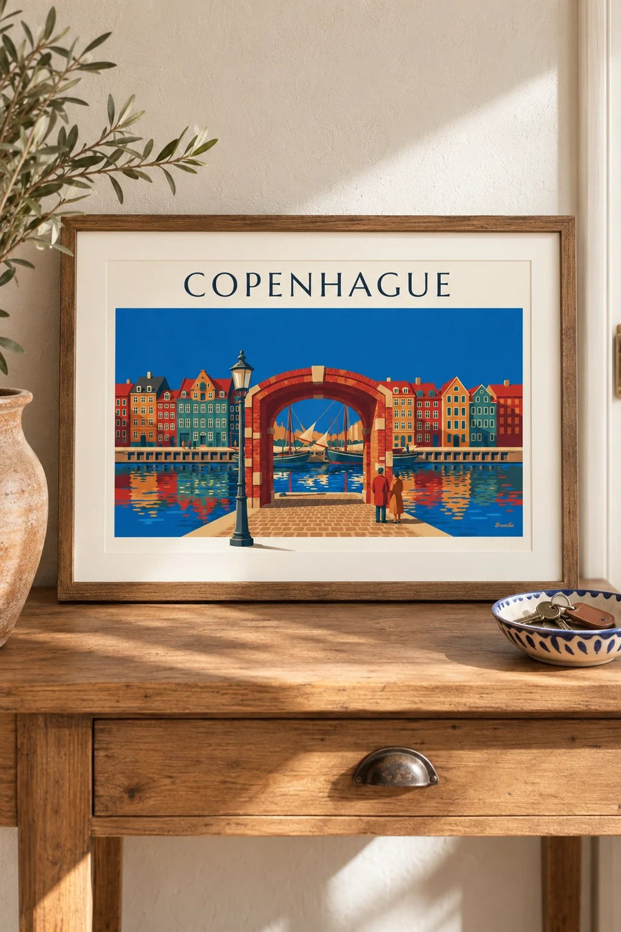 Póster casas de colores y veleros antiguos de Nyhavn en Copenhague: formato pequeño A4 enmarcado