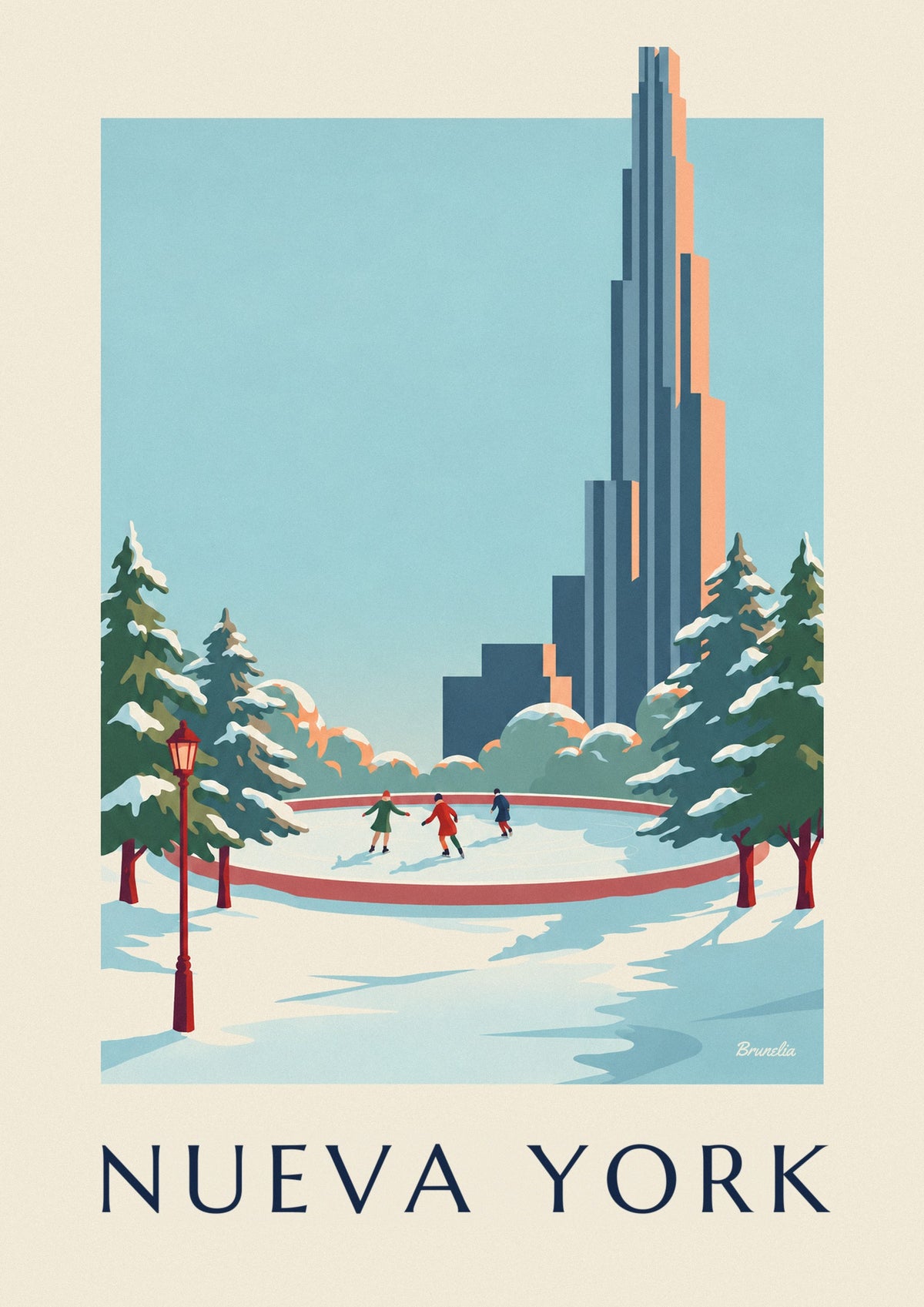 Póster Central Park y su pista de patinaje en invierno, Nueva York