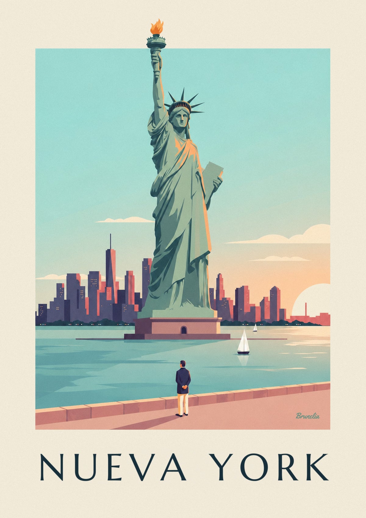 Póster Estatua de la Libertad al atardecer