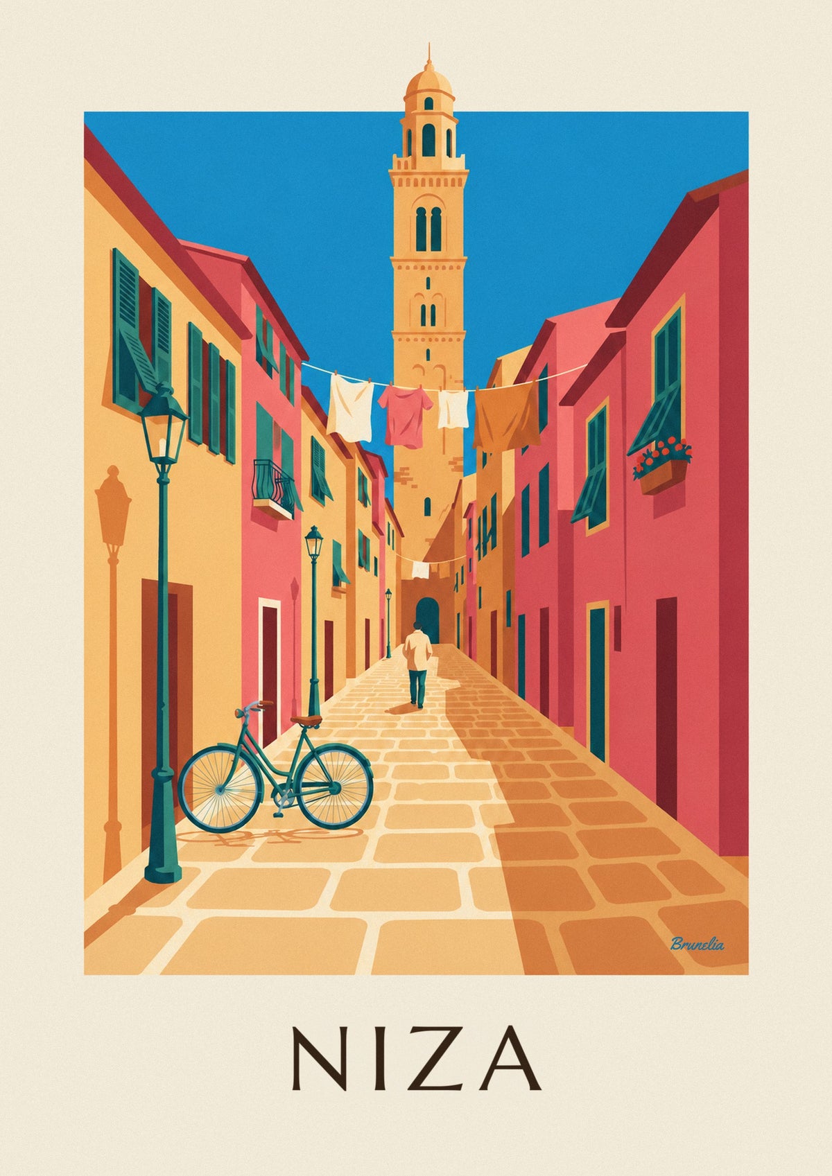 Póster bicicleta en un callejón empedrado del casco antiguo de Niza