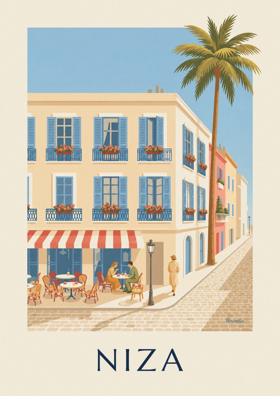 Póster terraza y balcones de hierro forjado en Niza
