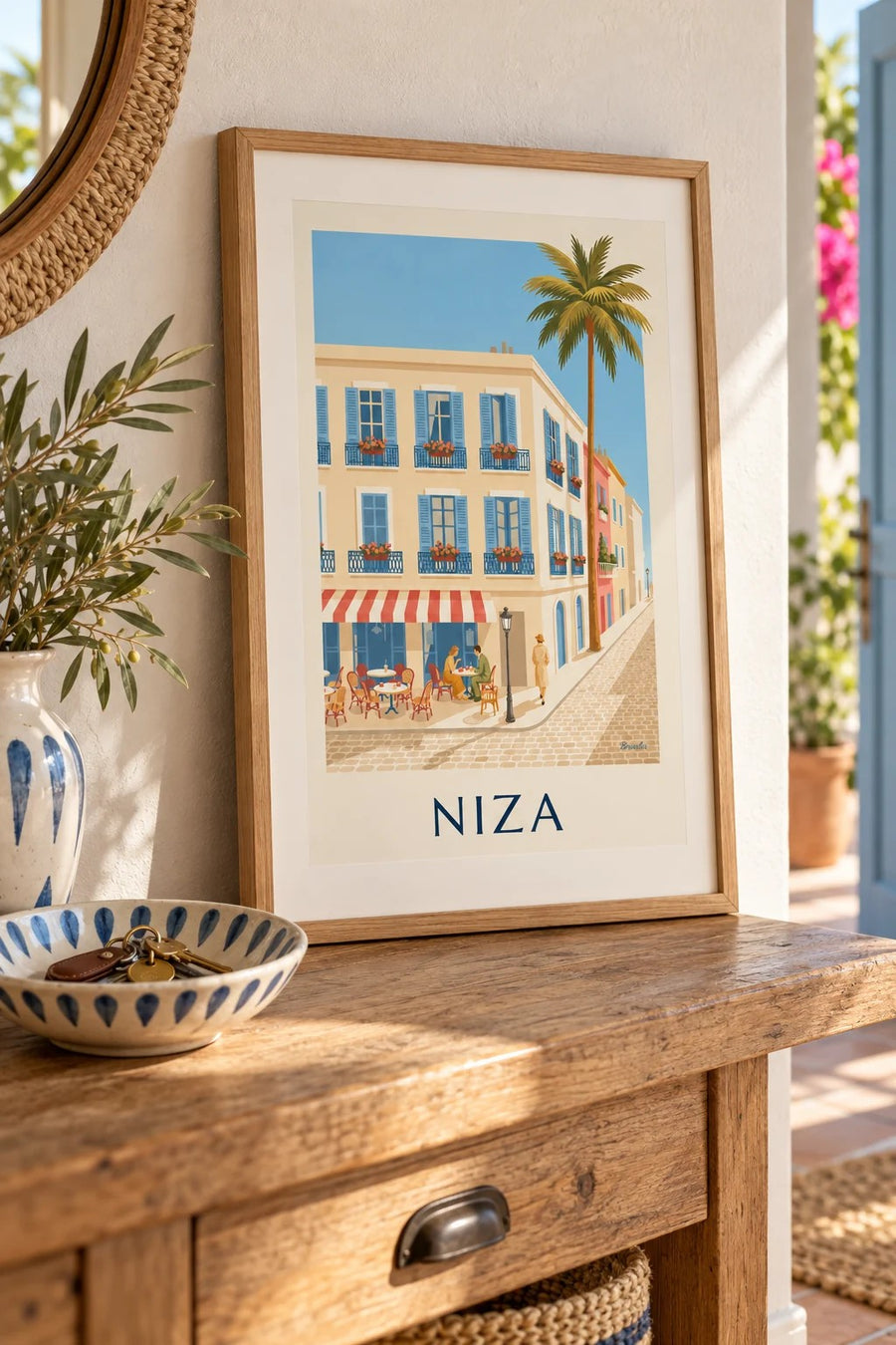 Póster terraza y balcones de hierro forjado en Niza: formato pequeño A4 enmarcado