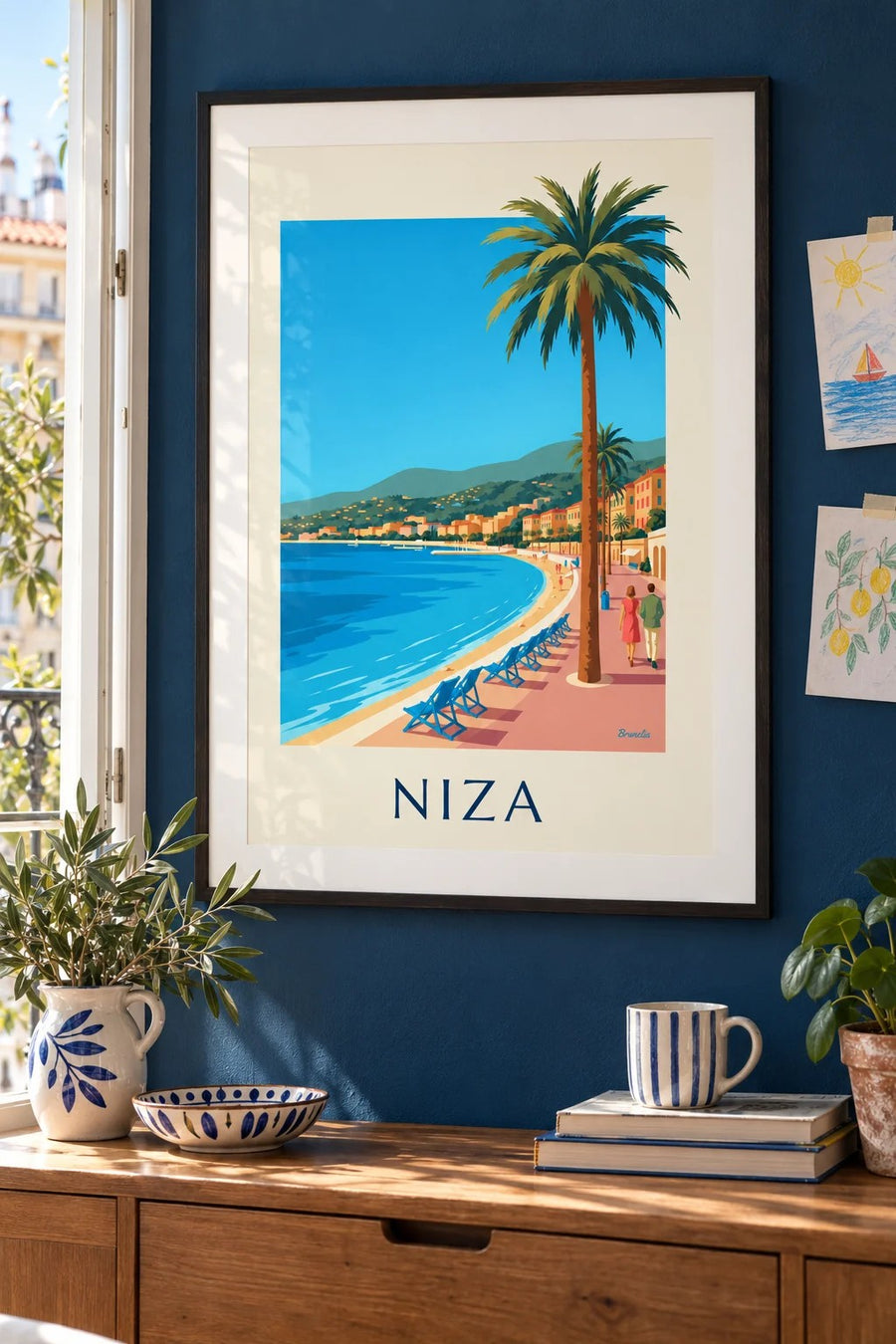 Póster del Paseo de los Ingleses y la Bahía de los Ángeles en Niza: enmarcado en la pared