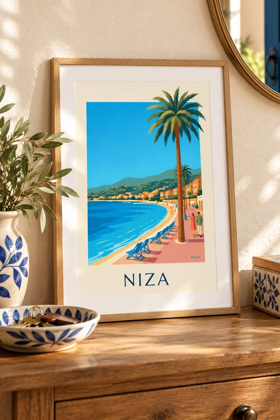 Póster del Paseo de los Ingleses y la Bahía de los Ángeles en Niza: formato pequeño A4 enmarcado