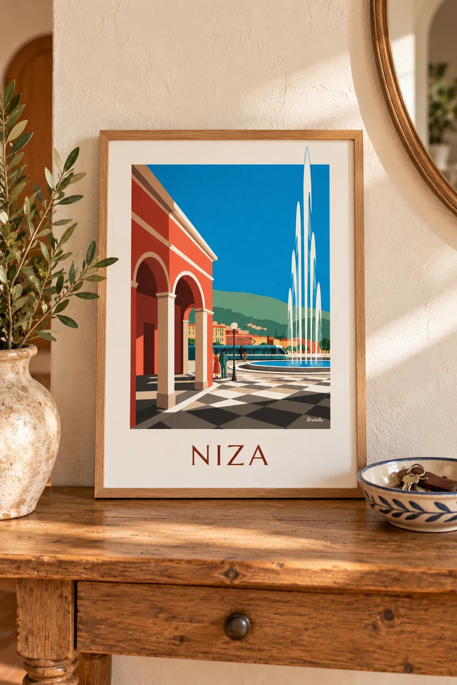 Póster plaza Masséna y sus fachadas rojas en Niza: formato pequeño A4 enmarcado