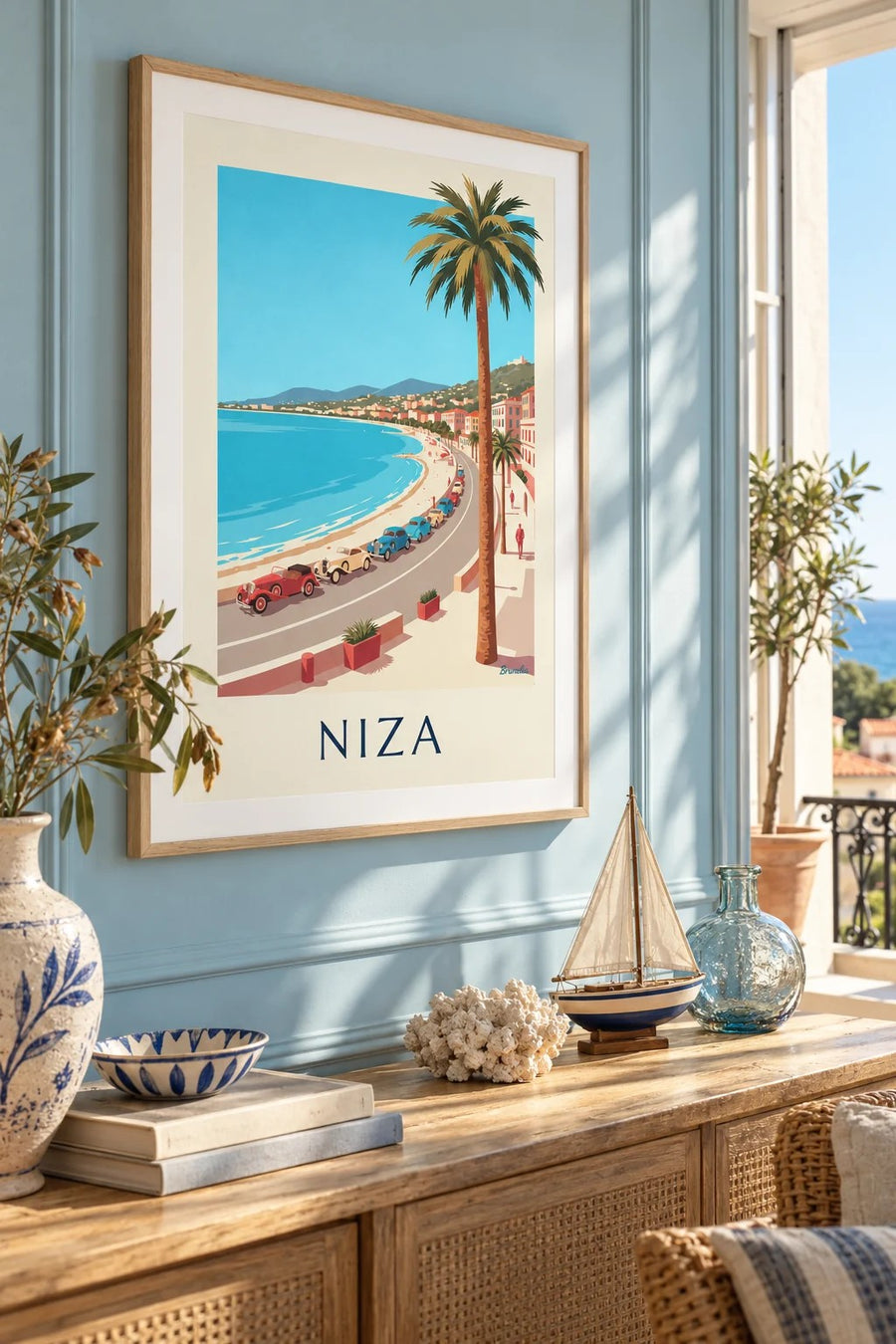 Póster de coches antiguos en el Paseo de los Ingleses de Niza: enmarcada en la pared