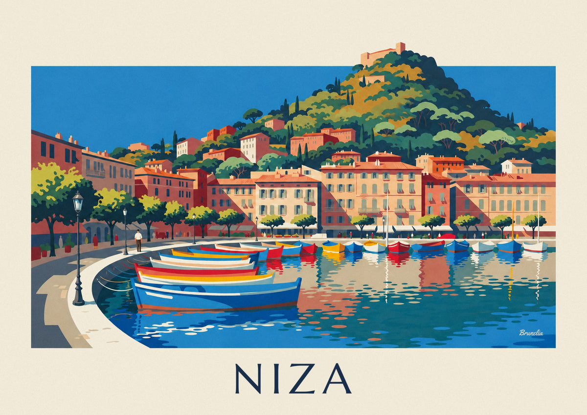 Póster puerto Lympia y colina del Castillo en Niza