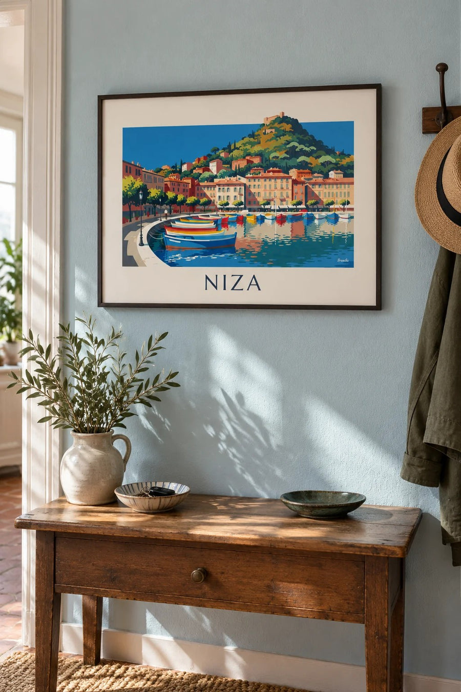Póster puerto Lympia y colina del Castillo en Niza: enmarcado en la pared