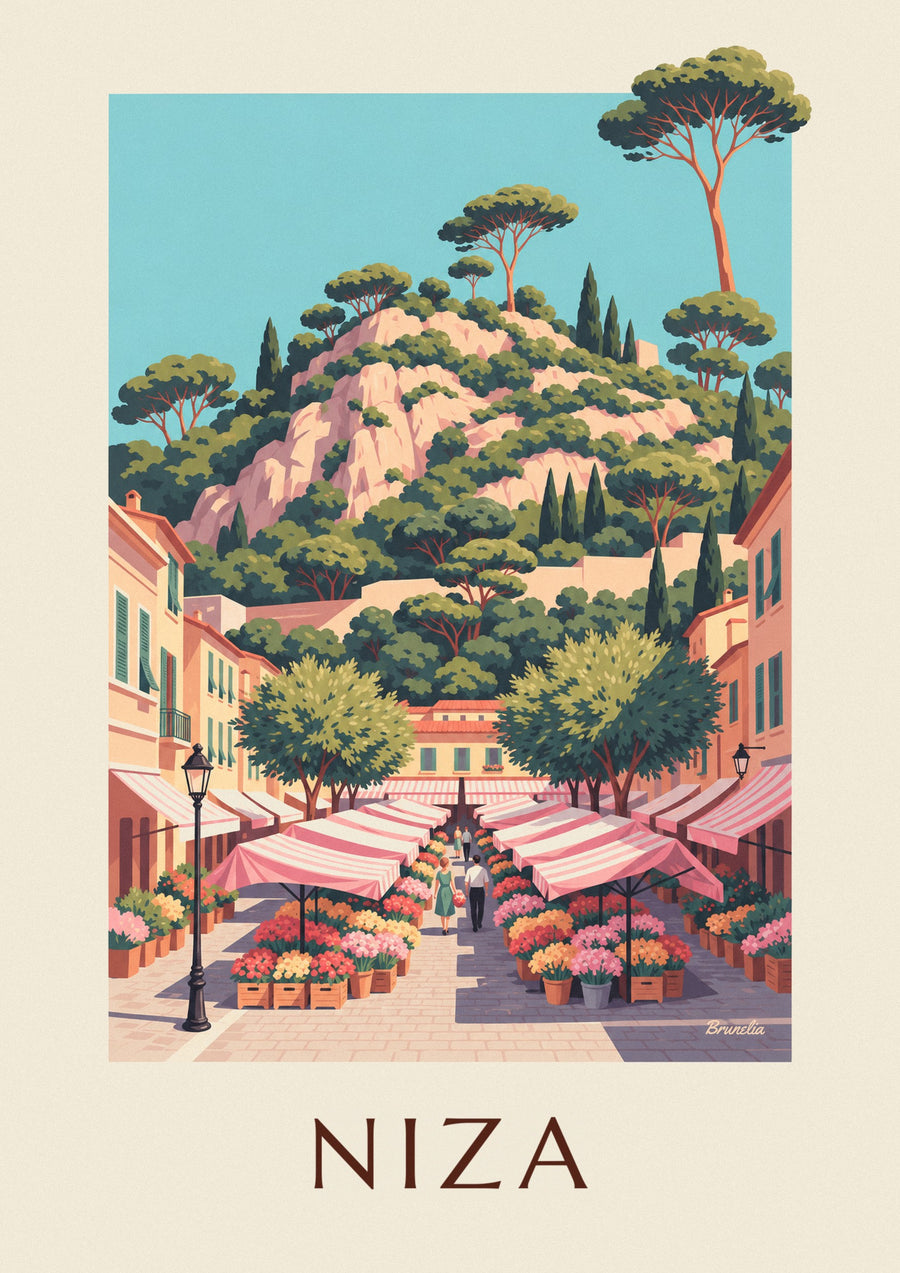 Póster mercado de flores del Cours Saleya en Niza