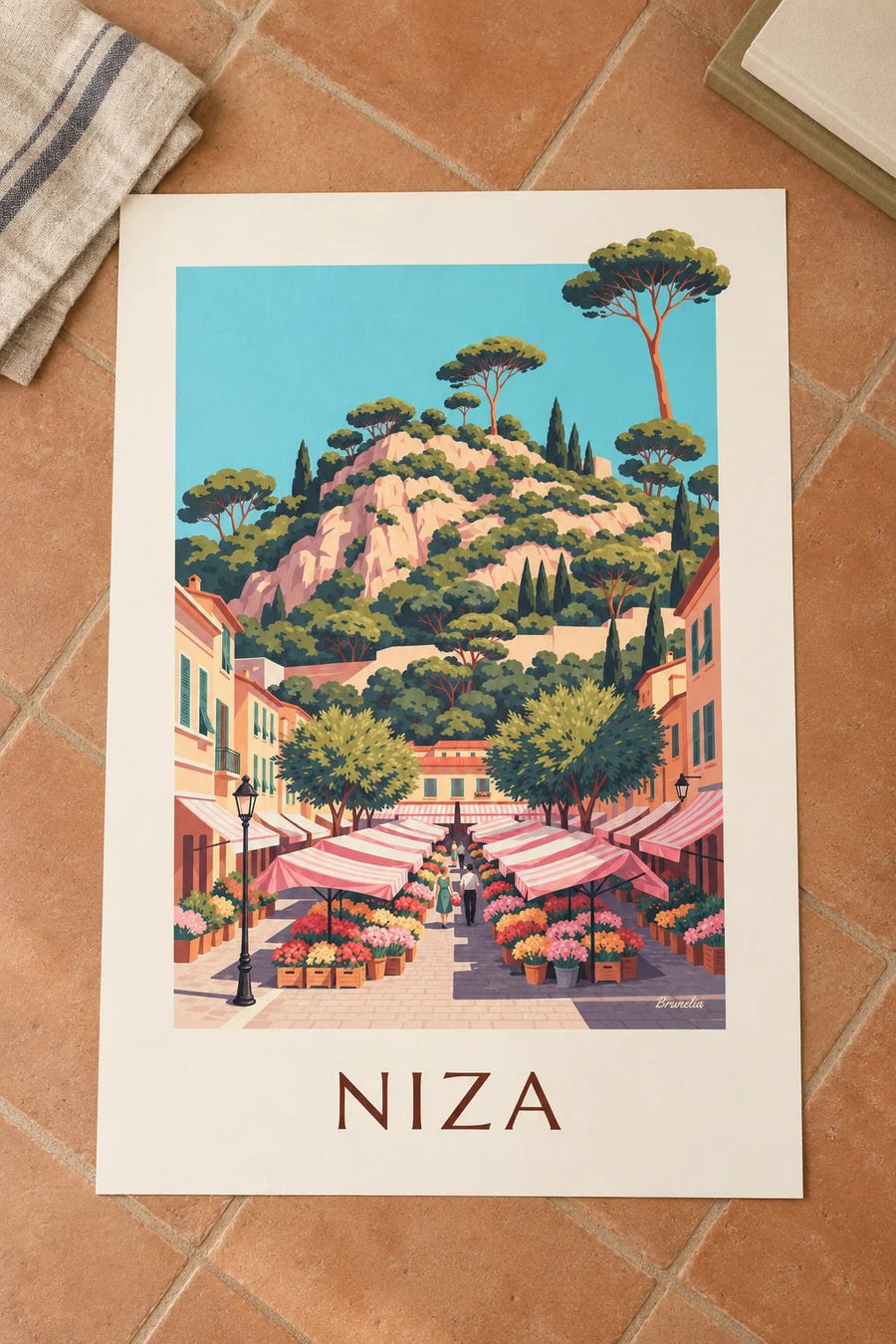 Póster mercado de flores del Cours Saleya en Niza: sobre una mesa