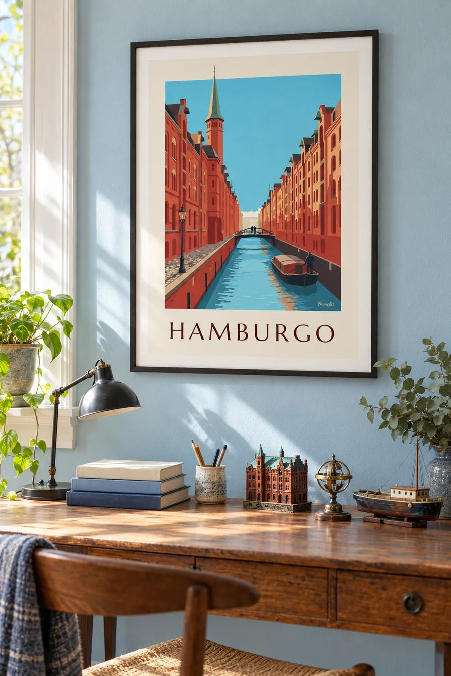 Póster almacenes de la Speicherstadt en Hamburgo: enmarcado en la pared