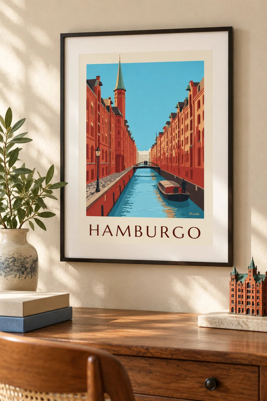 Póster almacenes de la Speicherstadt en Hamburgo: formato pequeño A4 enmarcado