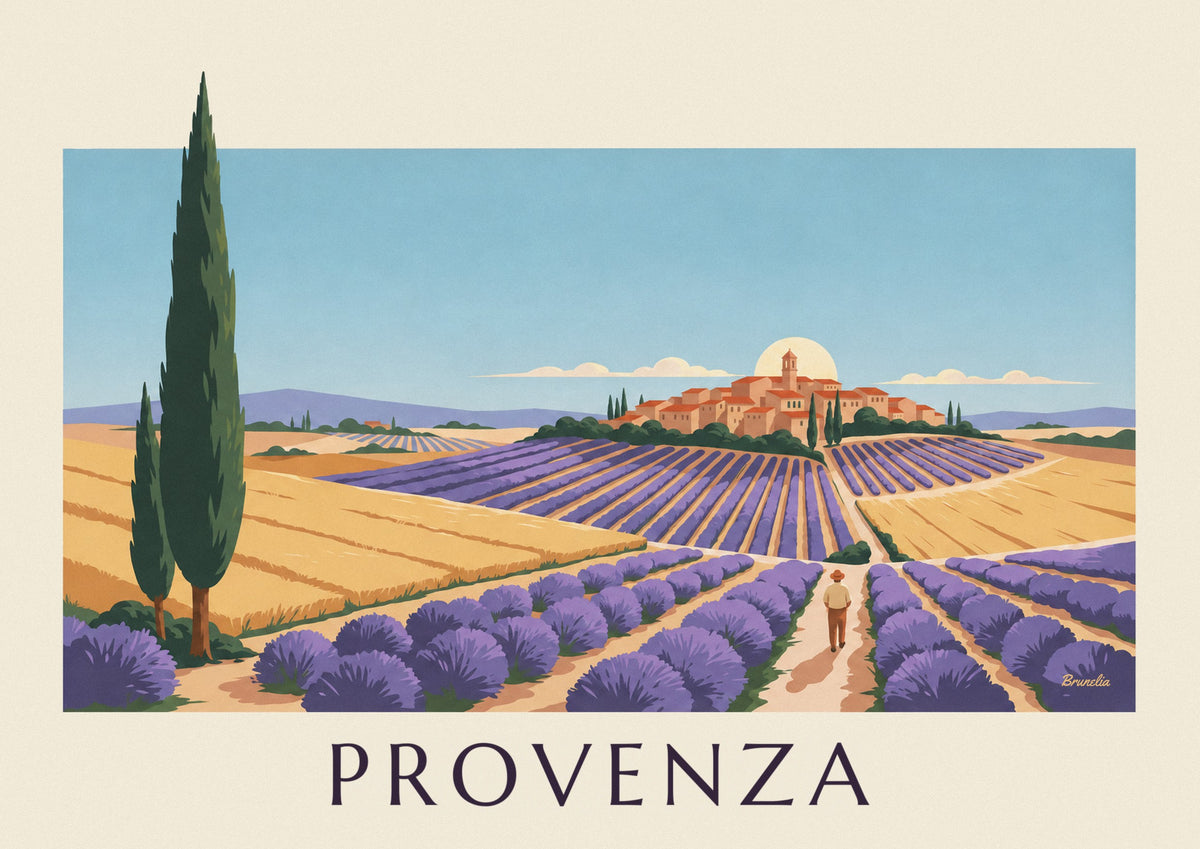 Póster de paisaje provenzal con formas geométricas