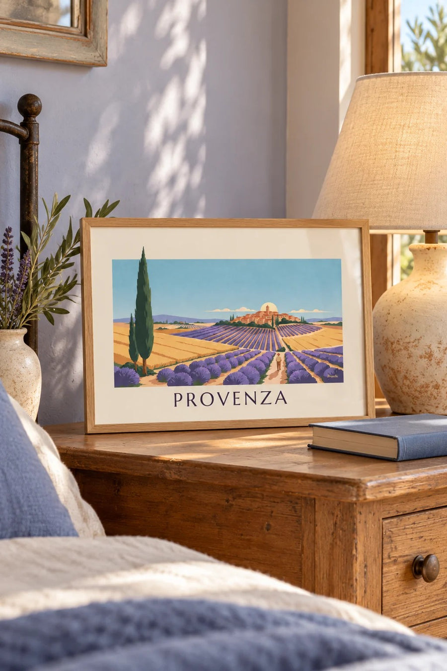 Póster de paisaje provenzal con formas geométricas: formato pequeño A4 enmarcado