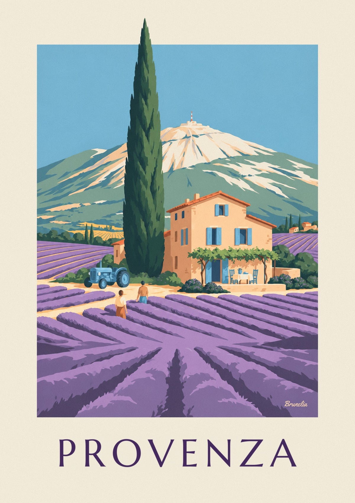 Póster de mas provenzal entre campos de lavanda