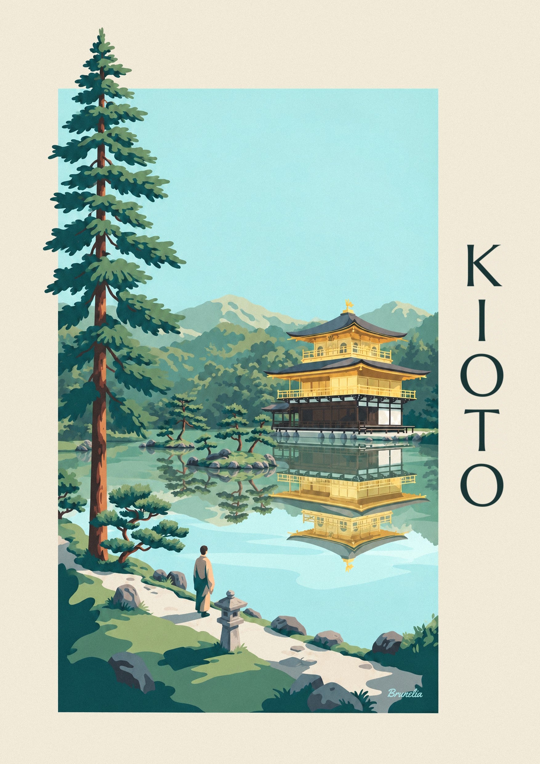 Póster del pabellón dorado Kinkaku-ji en Kioto: detalle en primer plano