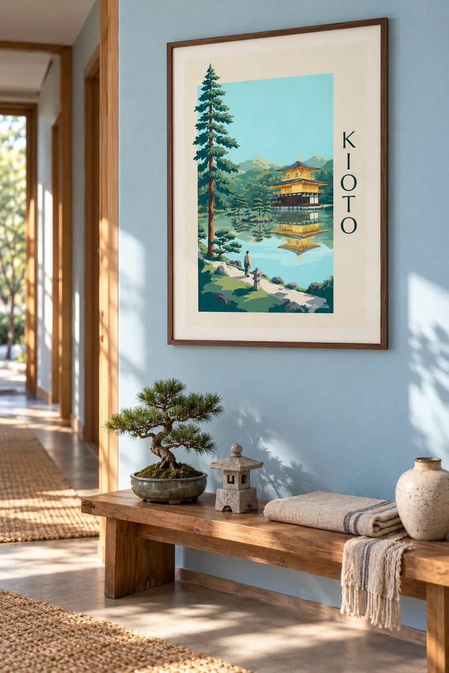 Póster del pabellón dorado Kinkaku-ji en Kioto: enmarcado en la pared