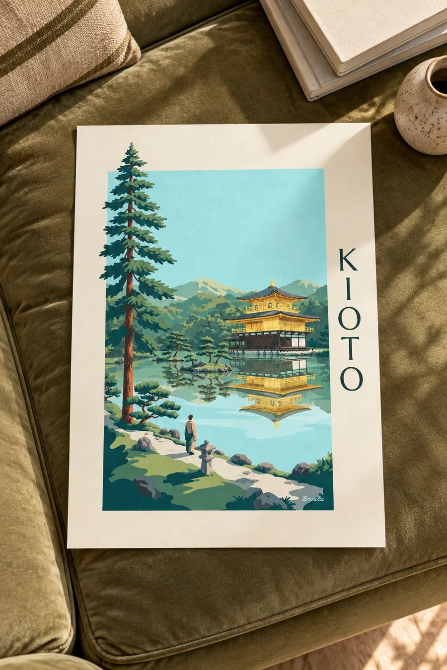 Póster del pabellón dorado Kinkaku-ji en Kioto: sobre una mesa