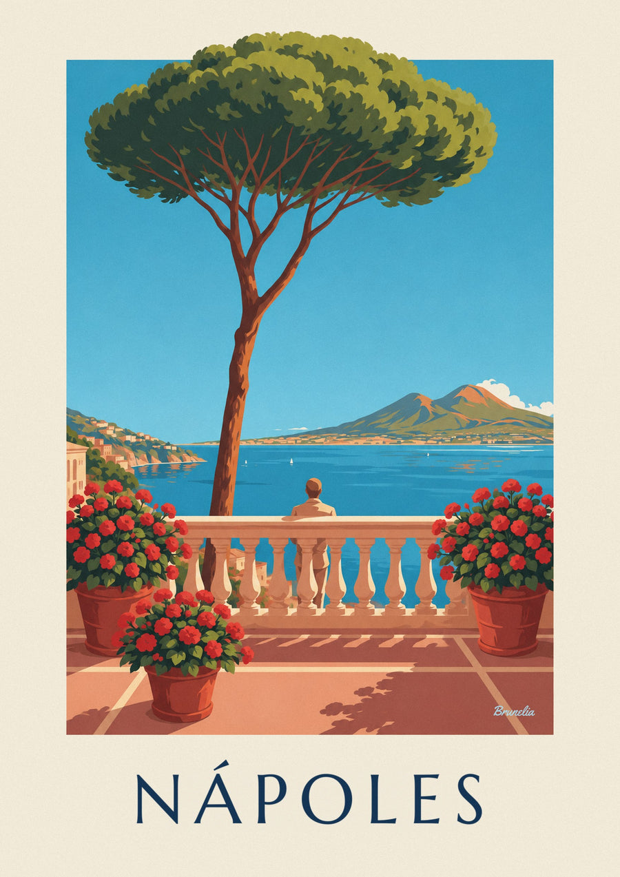 Póster Nápoles, bahía y Vesubio vistos desde la terraza