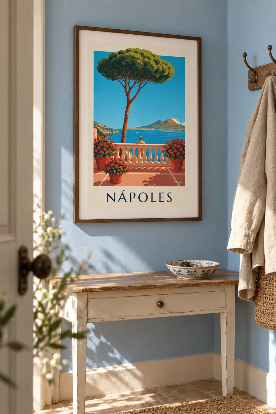 Póster Nápoles, bahía y Vesubio vistos desde la terraza: enmarcado en la pared