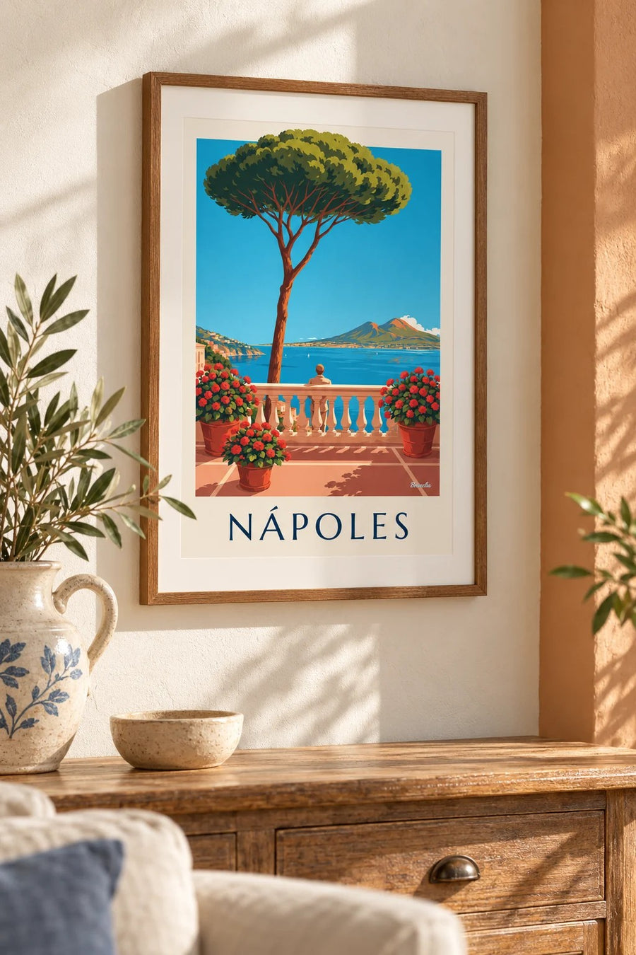 Póster Nápoles, bahía y Vesubio vistos desde la terraza: pequeño formato A4 enmarcado
