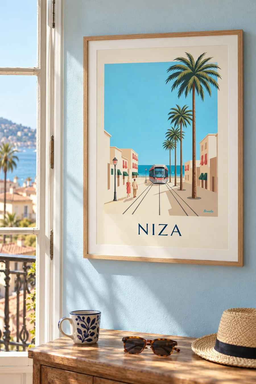 Póster tranvía de Niza y el Mediterráneo: enmarcado en la pared