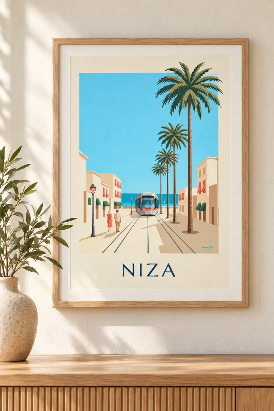 Póster tranvía de Niza y el Mediterráneo: formato pequeño A4 enmarcado