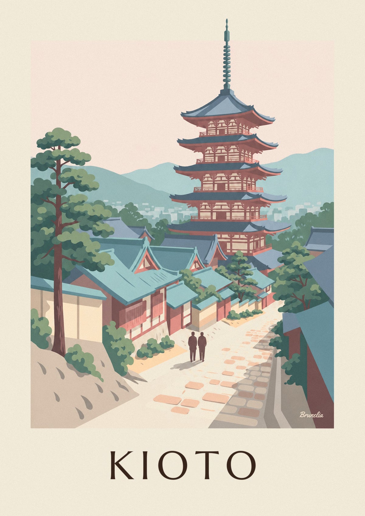 Póster de la pagoda de Yasaka y las callejuelas de Higashiyama en Kioto